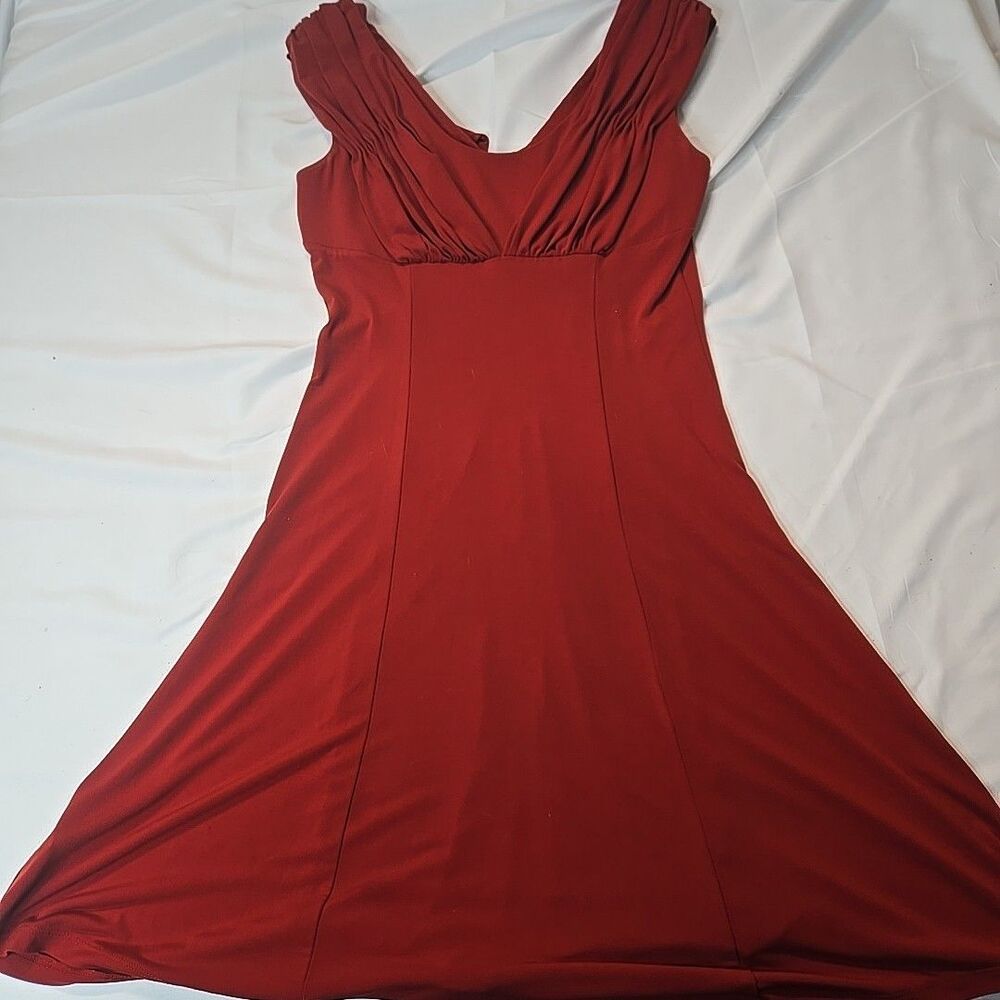 Calvin Klein Scuba Crepe Dress for Women Sz 2 Brown Ruched V Neck Casual Elegant